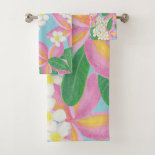 Nahtlose Plumeria Musterkunst Badhandtuch Set