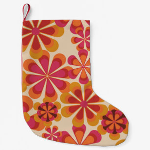 Nahtlose Retro-70er-Blumenmuster mit Vintagem Dai Kleiner Weihnachtsstrumpf