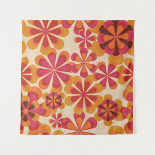 Nahtlose Retro-70er-Blumenmuster mit Vintagem Dai Wandteppich