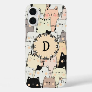 Nahtlose Retro-Illustration Katzenmonogramm iPhone 16 Plus Hülle