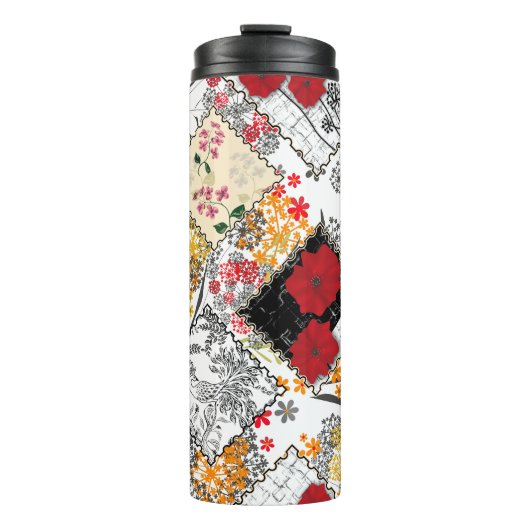 Nahtlose retro-vintage Patchwork-Steppdecken-Patch Thermosbecher (Vorderseite)