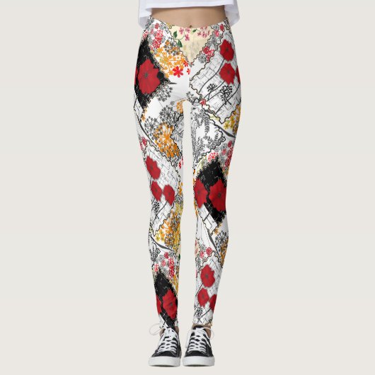 Nahtlose Retro-Vintage Patchwork-Stepppatches Leggings (Vorderseite)