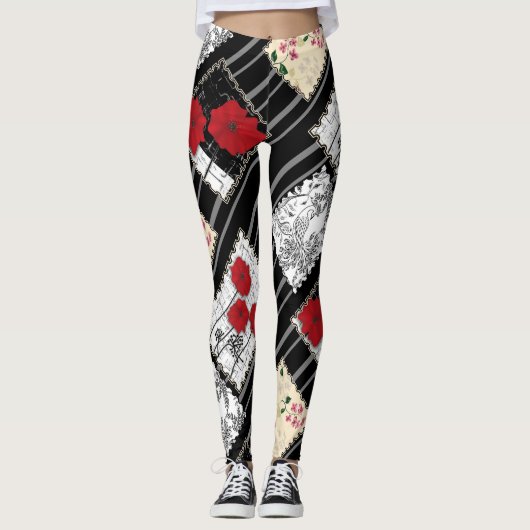 Nahtlose Retro-Vintage Patchwork-Stepppatches Leggings (Vorderseite)