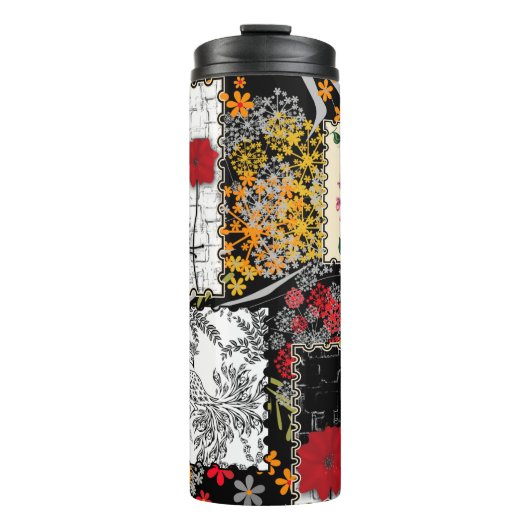 Nahtlose Retro-Vintage Patchwork-Stepppatches Thermosbecher (Vorderseite)