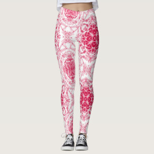 Nahtlose Retroromantik, rosa, weiße Spitzen, dekor Leggings
