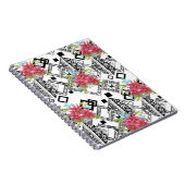 Nahtlose rosa Blume mit blumengeschmücktem Schwarz Notizblock (Rechte Seite)