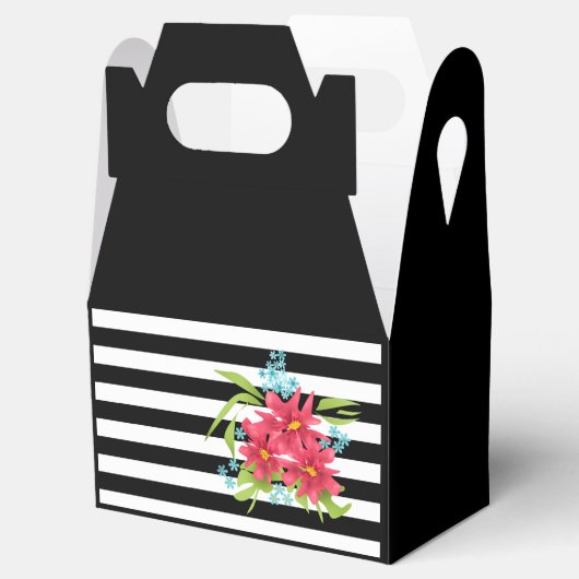 Nahtlose rosa Blume mit Schwarz-weißem Streifen Geschenkschachtel (Geöffnet)