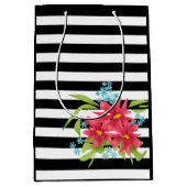 Nahtlose rosa Blume mit Schwarz-weißem Streifen Mittlere Geschenktüte (Vorderseite)