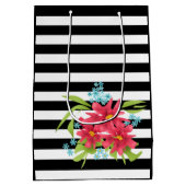 Nahtlose rosa Blume mit Schwarz-weißem Streifen Mittlere Geschenktüte (Rückseite)