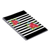 Nahtlose rosa Blume mit Schwarz-weißem Streifen Notizblock (Rechte Seite)