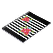 Nahtlose rosa Blume mit Schwarz-weißem Streifen Notizblock (Linke Seite)