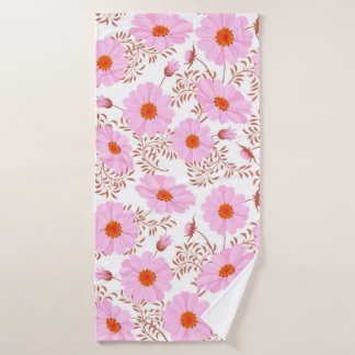 Nahtlose Rosa-Dissy-Blume Vintage Muster auf Weiß Badehandtuch