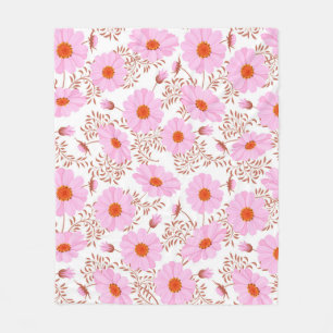 Nahtlose Rosa-Dissy-Blume Vintage Muster auf Weiß Fleecedecke