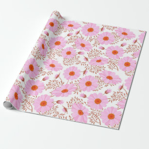 Nahtlose Rosa-Dissy-Blume Vintage Muster auf Weiß Geschenkpapier