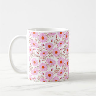 Nahtlose Rosa-Dissy-Blume Vintage Muster auf Weiß Kaffeetasse