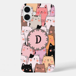 Nahtlose rosa Katzen Illustrationsmonogramm iPhone 16 Plus Hülle
