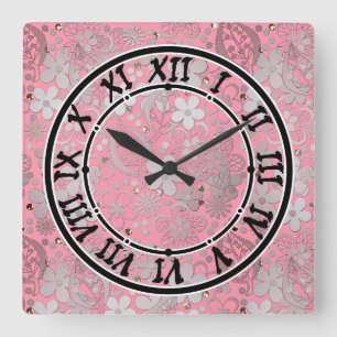 Nahtlose rosa Spitzen romantische Blume Blumenmust Quadratische Wanduhr