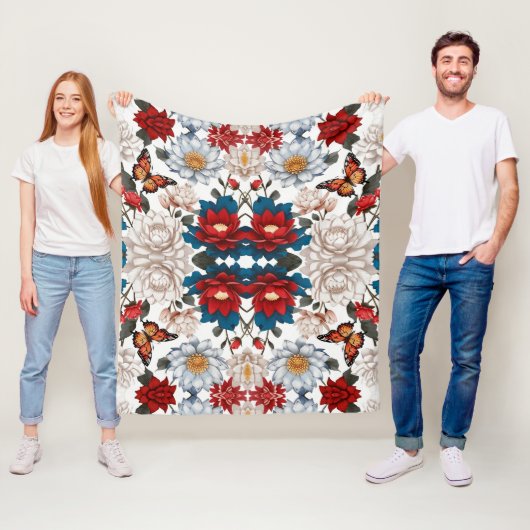 nahtlose Schmetterling- und Blume-Muster Nature In Fleecedecke (Beispiel)