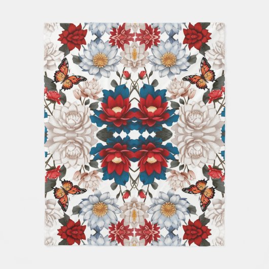 nahtlose Schmetterling- und Blume-Muster Nature In Fleecedecke (Vorderseite)