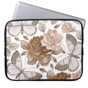 Nahtlose Schmetterlinge fliegen Insekten. Blume Laptopschutzhülle