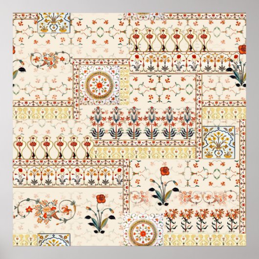 Nahtlose schöne Mughal-Blüte mit ethnischer Paisle Poster (Vorne)