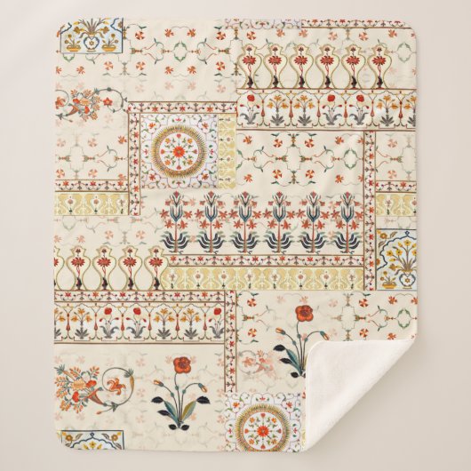 Nahtlose schöne Mughal-Blüte mit ethnischer Paisle Sherpadecke (Vorderseite)