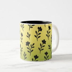 Nahtlose Schwarz-Flora-Motive Zweifarbige Tasse