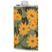 Nahtlose Schwarze Katze und Sonnenblumenmuster Flachmann (Links)