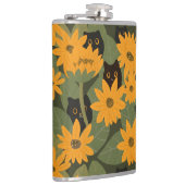 Nahtlose Schwarze Katze und Sonnenblumenmuster Flachmann (Rechts)