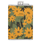 Nahtlose Schwarze Katze und Sonnenblumenmuster Flachmann (Rückseite)