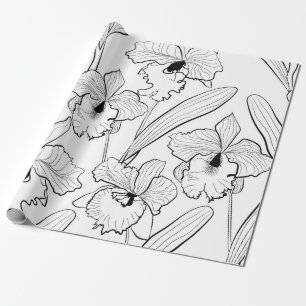 Nahtlose skizzierte Orchidee cattleya Blumen Geschenkpapier