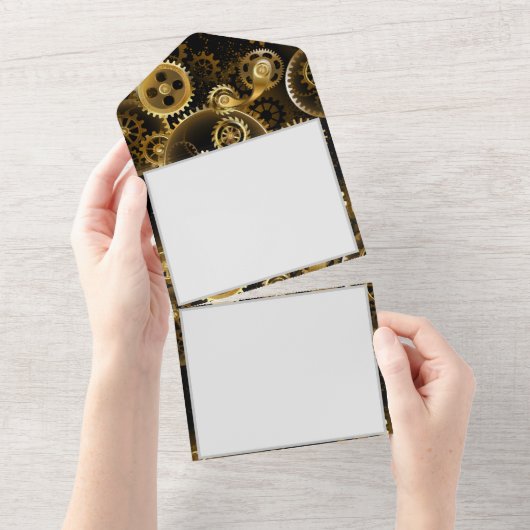 Nahtlose Steampunk-Messinggeräte All In One Einladung (Abreißen)