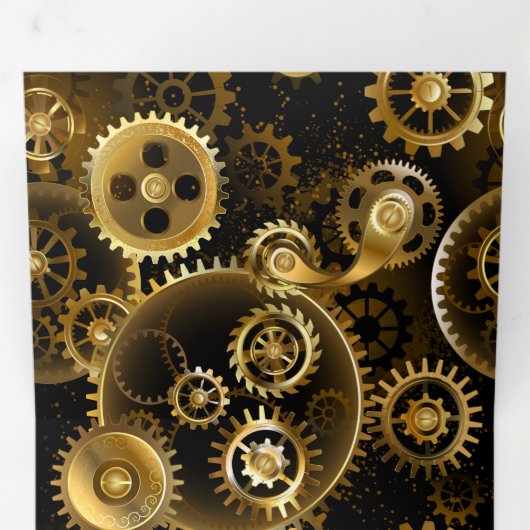 Nahtlose Steampunk-Messinggeräte Dreifach-gefaltete Programmkarte (Innen Erste Seite)