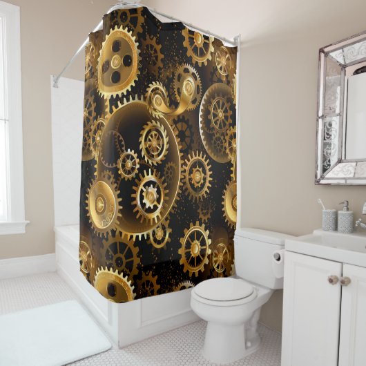 Nahtlose Steampunk-Messinggeräte Duschvorhang (Beispiel)