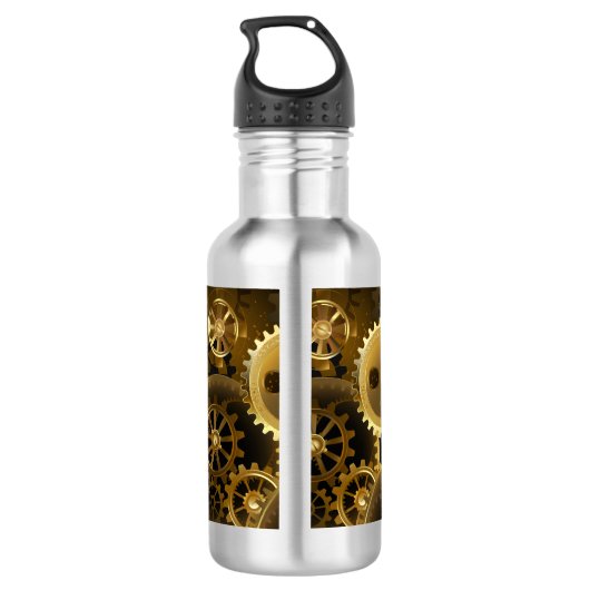 Nahtlose Steampunk-Messinggeräte Edelstahlflasche (Rückseite)