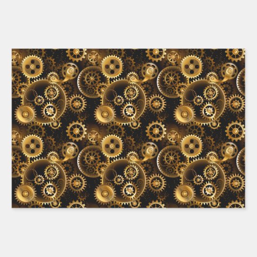 Nahtlose Steampunk-Messinggeräte Geschenkpapier Set (Vorderseite 3)