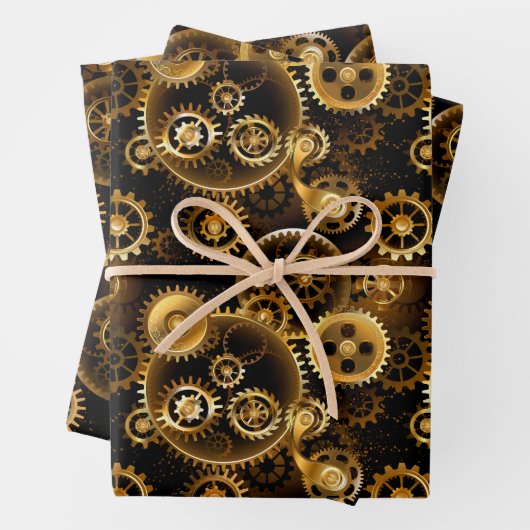 Nahtlose Steampunk-Messinggeräte Geschenkpapier Set (Beispiel)