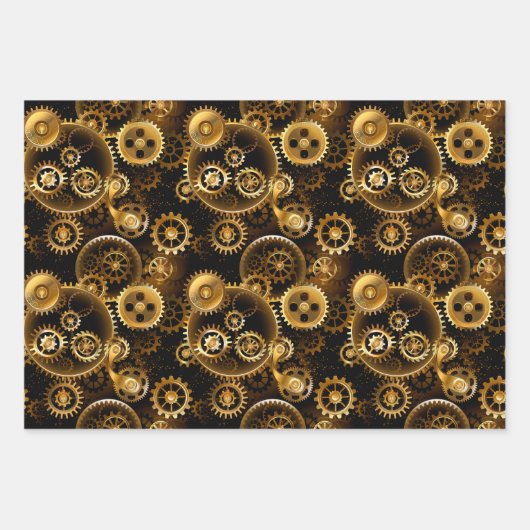 Nahtlose Steampunk-Messinggeräte Geschenkpapier Set (Vorderseite)