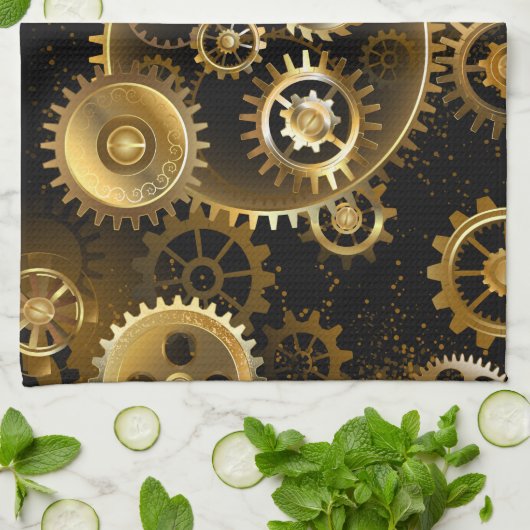 Nahtlose Steampunk-Messinggeräte Geschirrtuch (Gefaltet)