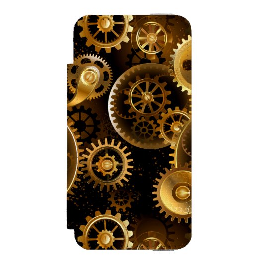 Nahtlose Steampunk-Messinggeräte Incipio iPhone Geldbeutel-Hülle (Folio Vorderseite)