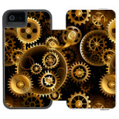 Nahtlose Steampunk-Messinggeräte Incipio iPhone Geldbeutel-Hülle (Folio Geöffnet)