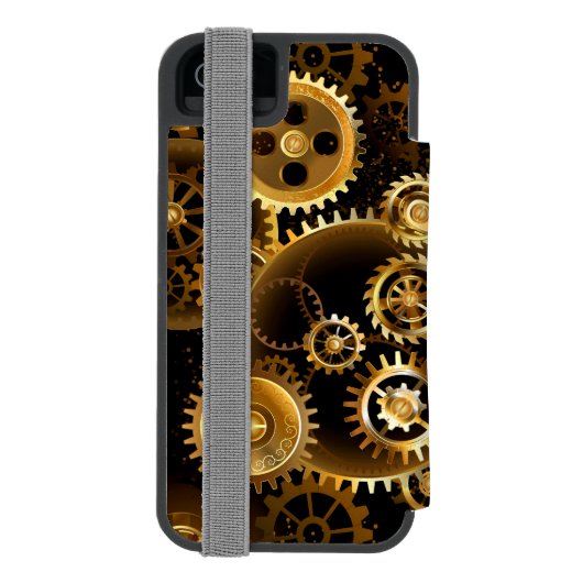 Nahtlose Steampunk-Messinggeräte Incipio iPhone Geldbeutel-Hülle (Folio Rückseite)