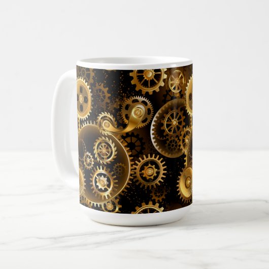 Nahtlose Steampunk-Messinggeräte Kaffeetasse (Vorderseite Links)
