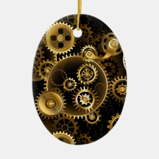 Nahtlose Steampunk-Messinggeräte Keramik Ornament (Vorne)