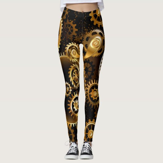 Nahtlose Steampunk-Messinggeräte Leggings (Vorderseite)