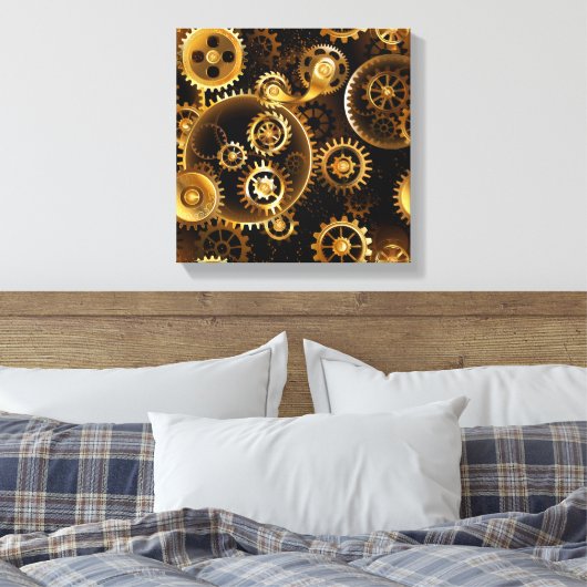 Nahtlose Steampunk-Messinggeräte Leinwanddruck (Insitu (Schlafzimmer))