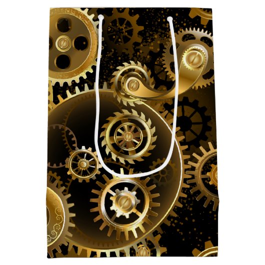 Nahtlose Steampunk-Messinggeräte Mittlere Geschenktüte (Rückseite)