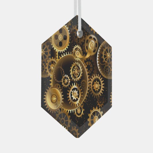 Nahtlose Steampunk-Messinggeräte Ornament Aus Glas (Vorderseite Rechts)