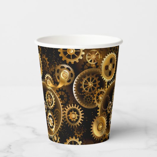 Nahtlose Steampunk-Messinggeräte Pappbecher (Rückseite)