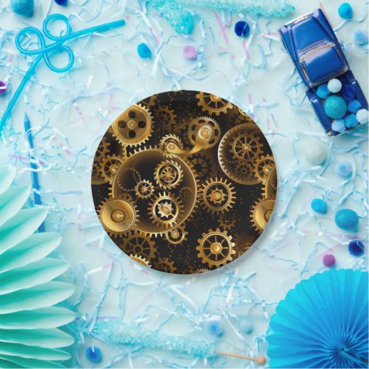 Nahtlose Steampunk-Messinggeräte Pappteller (Party)